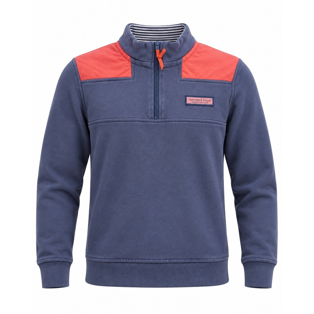 Vineyard Vines Boys Blue Coral 1/4 Zip Pullover Sweatshirt Size Small S Cotton